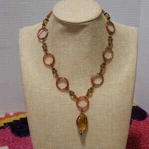 Treska amber brown‎ beaded pendant necklace new!!!